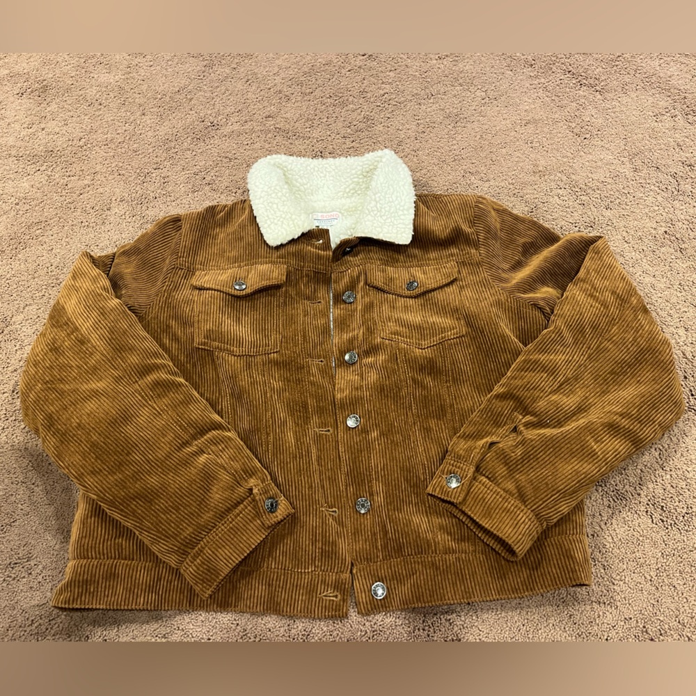 Brown Faux Corduroy Jacket with Sherpa Lining